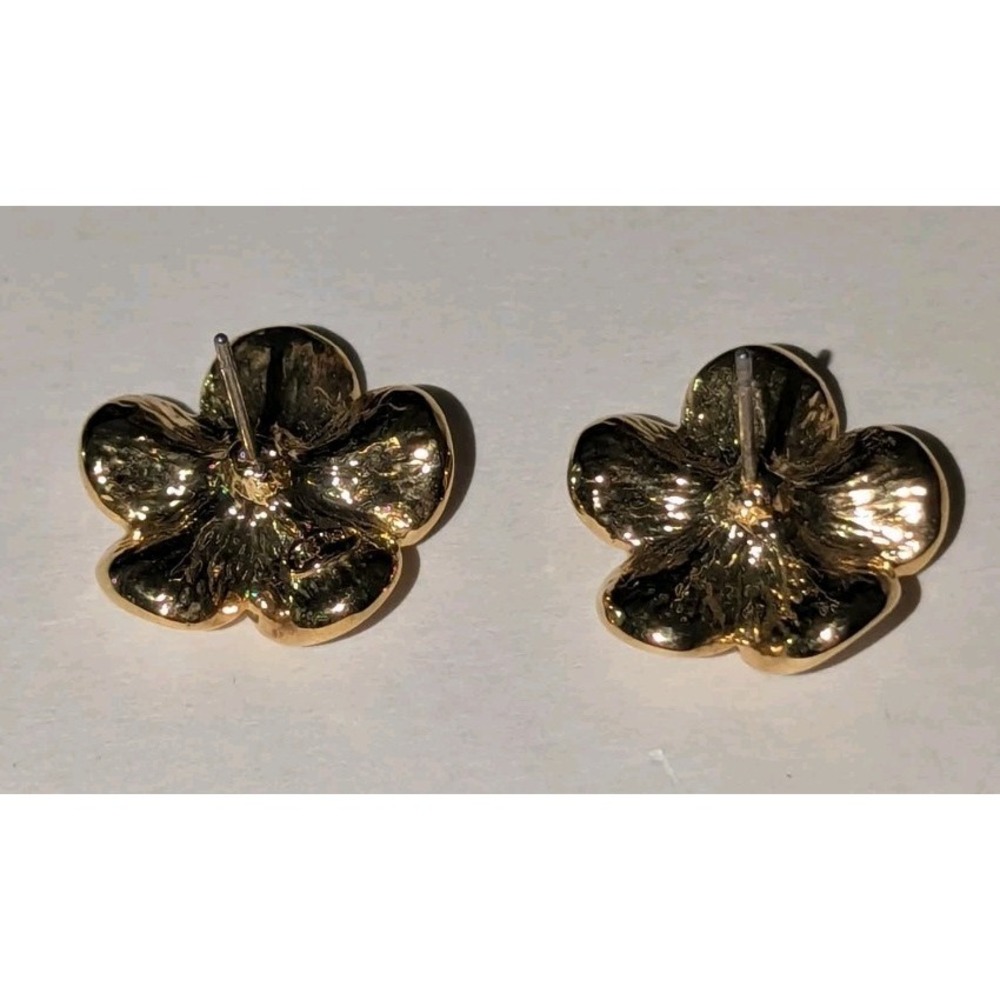 RDH Enamel Plumeria Flower Stud Earrings Gold Tone Hawaiian Tropical EUC Floral - Picture 3 of 8